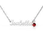 Personalised Name Necklace with Birthstone — Custom Cursive Nameplate, Silver or 18K Gold