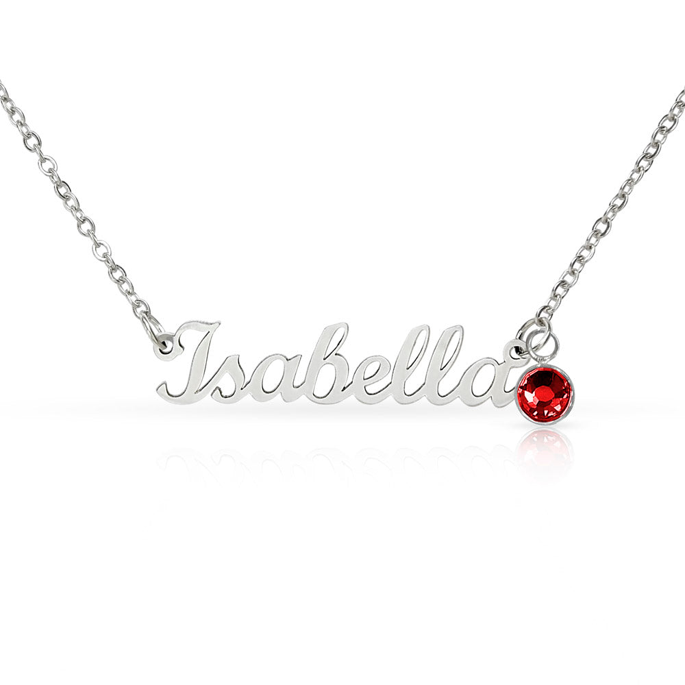 Personalised Name Necklace with Birthstone — Custom Cursive Nameplate, Silver or 18K Gold