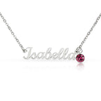 Personalised Name Necklace with Birthstone — Custom Cursive Nameplate, Silver or 18K Gold