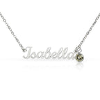 Personalised Name Necklace with Birthstone — Custom Cursive Nameplate, Silver or 18K Gold