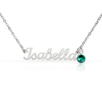 Personalised Name Necklace with Birthstone — Custom Cursive Nameplate, Silver or 18K Gold