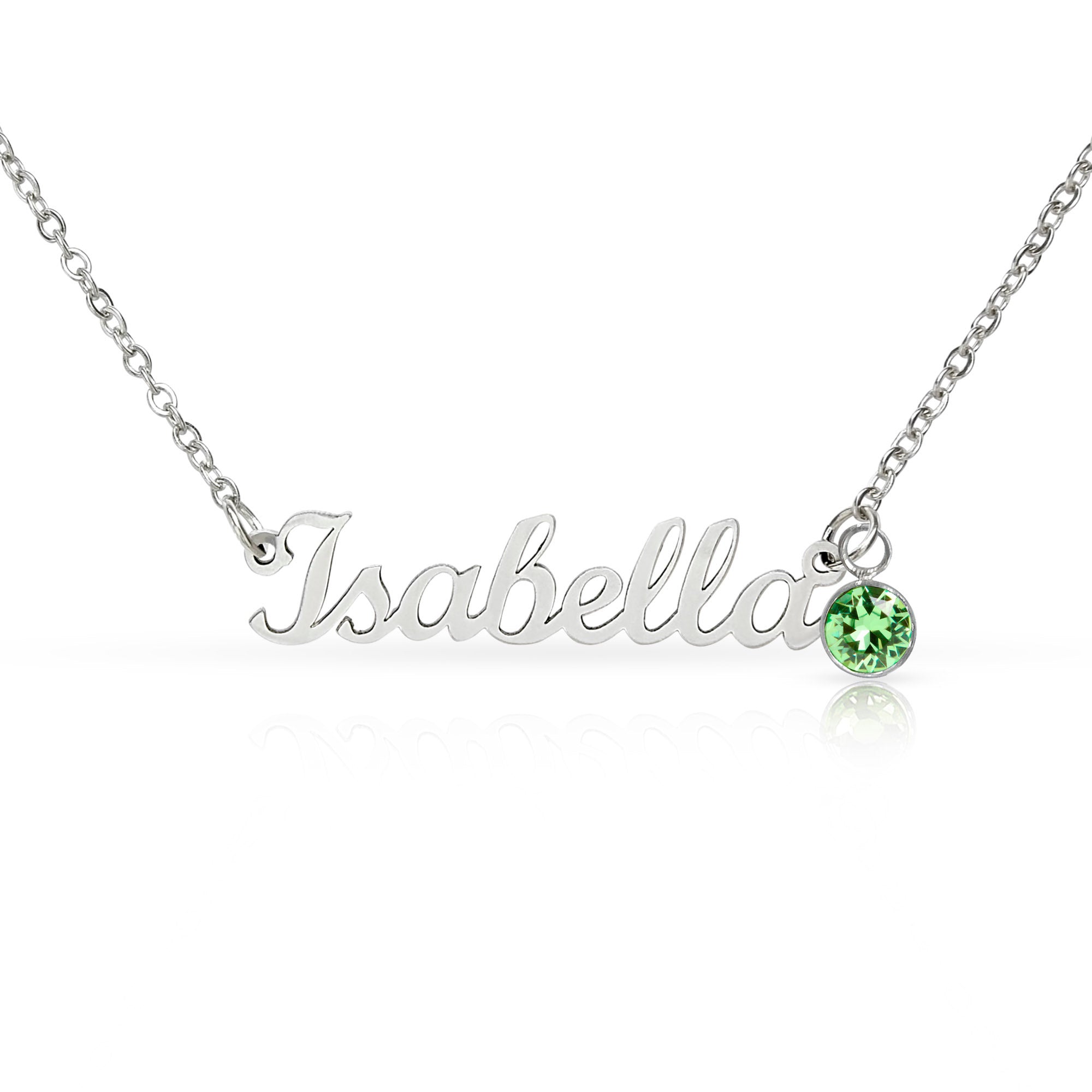 Personalised Name Necklace with Birthstone — Custom Cursive Nameplate, Silver or 18K Gold