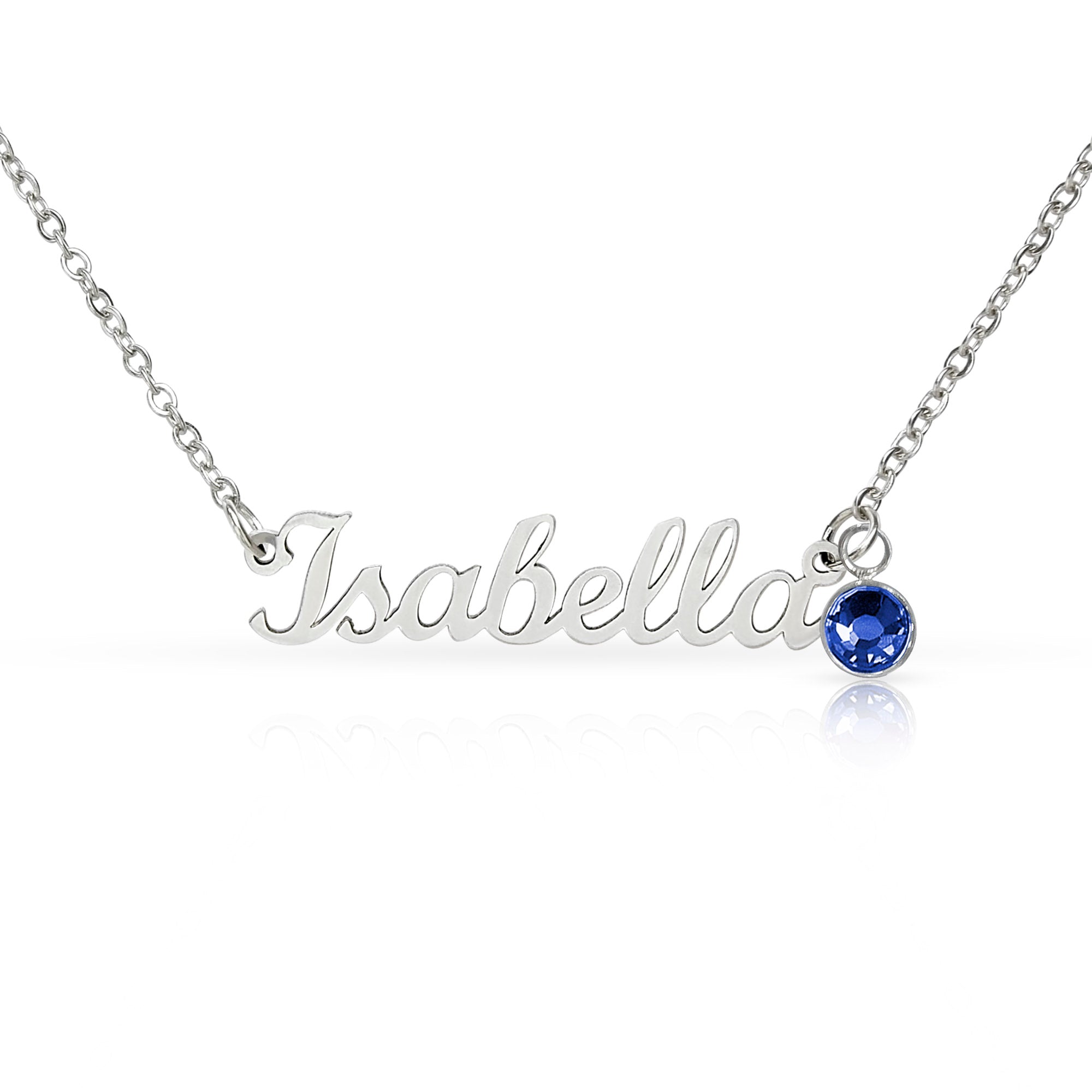Personalised Name Necklace with Birthstone — Custom Cursive Nameplate, Silver or 18K Gold