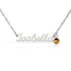 Personalised Name Necklace with Birthstone — Custom Cursive Nameplate, Silver or 18K Gold