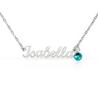 Personalised Name Necklace with Birthstone — Custom Cursive Nameplate, Silver or 18K Gold