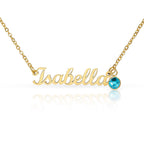 Personalised Name Necklace with Birthstone — Custom Cursive Nameplate, Silver or 18K Gold