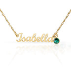 Personalised Name Necklace with Birthstone — Custom Cursive Nameplate, Silver or 18K Gold