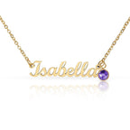 Personalised Name Necklace with Birthstone — Custom Cursive Nameplate, Silver or 18K Gold