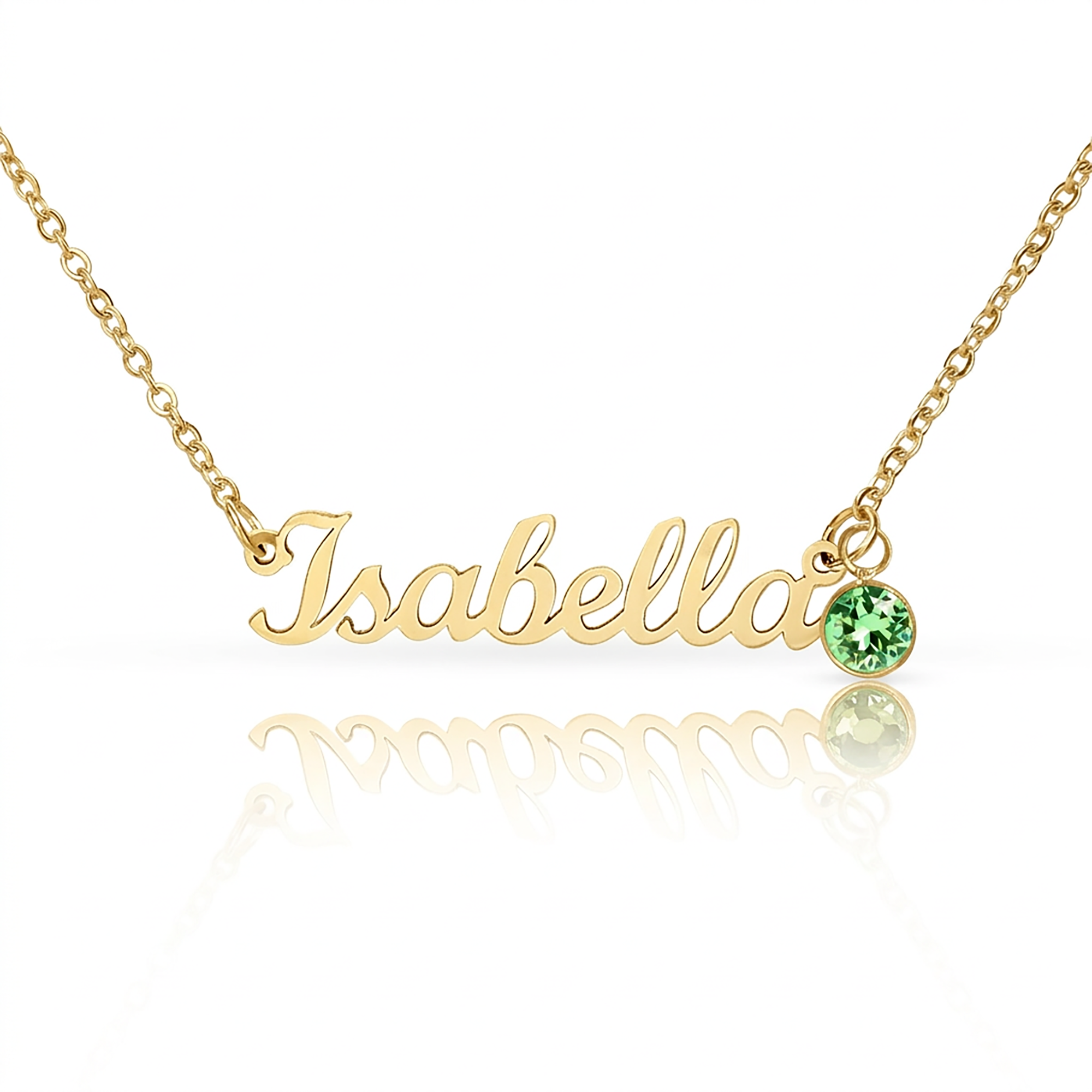 Personalised Name Necklace with Birthstone — Custom Cursive Nameplate, Silver or 18K Gold