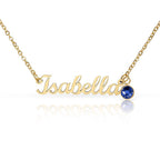 Personalised Name Necklace with Birthstone — Custom Cursive Nameplate, Silver or 18K Gold