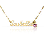 Personalised Name Necklace with Birthstone — Custom Cursive Nameplate, Silver or 18K Gold