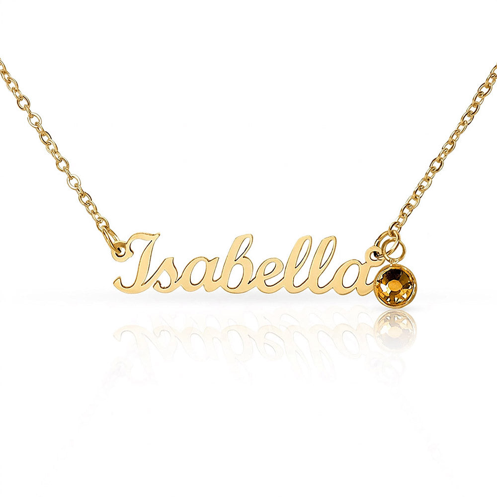 Personalised Name Necklace with Birthstone — Custom Cursive Nameplate, Silver or 18K Gold