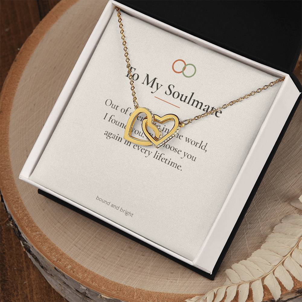 To My Soulmate Necklace - Interlocking Hearts with Message Card