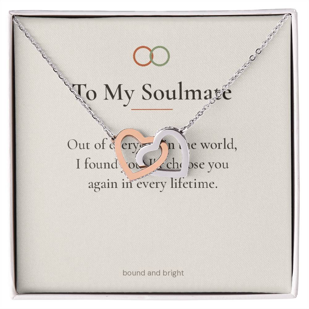 To My Soulmate Necklace - Interlocking Hearts with Message Card