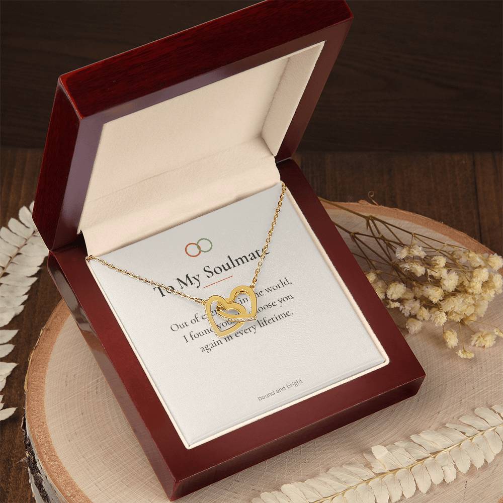 To My Soulmate Necklace - Interlocking Hearts with Message Card