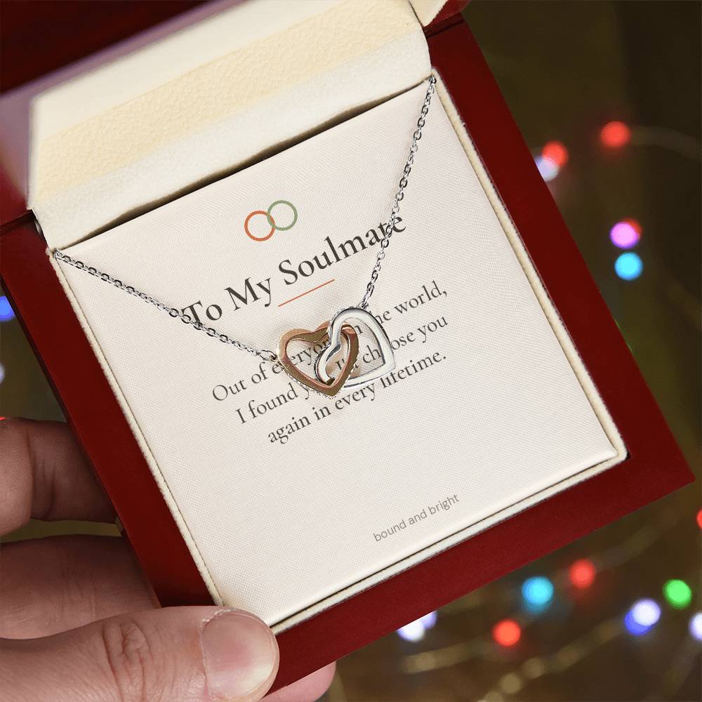 To My Soulmate Necklace - Interlocking Hearts with Message Card