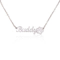 Personalised Paw Print Name Necklace — Custom Cursive Nameplate for Pet Lovers, Silver or 18K Gold