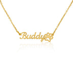 Personalised Paw Print Name Necklace — Custom Cursive Nameplate for Pet Lovers, Silver or 18K Gold