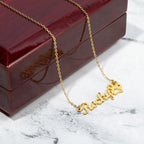 Personalised Paw Print Name Necklace — Custom Cursive Nameplate for Pet Lovers, Silver or 18K Gold