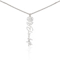 Personalised Birth Flower Name Necklace — Custom Vertical Nameplate, Silver or 18K Gold