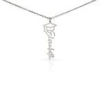 Personalised Graduation Cap Name Necklace — Custom Vertical Nameplate, Silver or 18K Gold