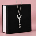 Personalised Graduation Cap Name Necklace — Custom Vertical Nameplate, Silver or 18K Gold