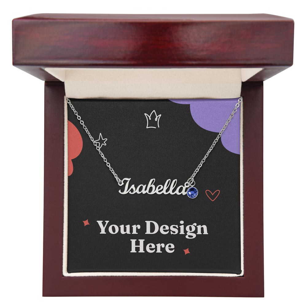 Personalised Name Necklace with Birthstone — Custom Cursive Nameplate, Silver or 18K Gold